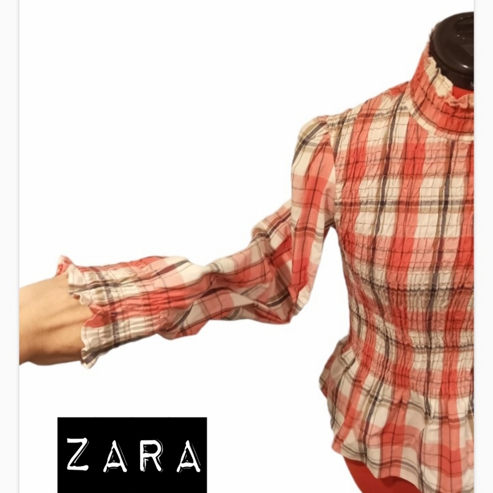 Zara Stretchy Fitted Plaid Long Sleeve - Picture 6 of 9
